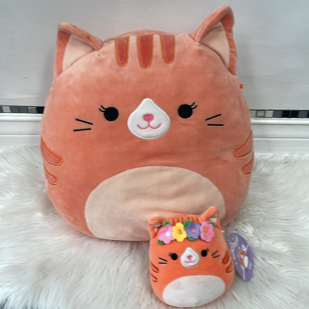 Squishmallow “GIGI” Orange Tabby Cat Plush 15” & 5” Gigi with flower crown